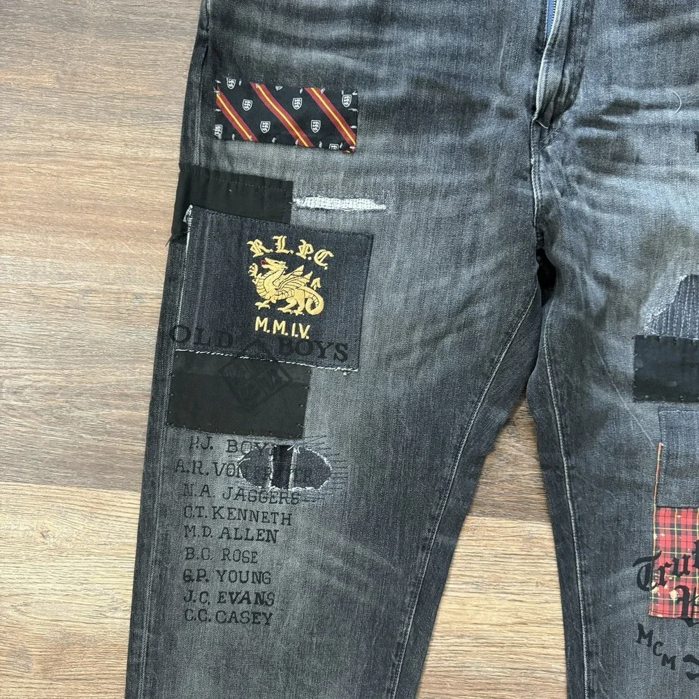 Polo Ralph Lauren Jeans Mens 44Bx30‎ Black Varick Slim Straight Patchwork Grunge